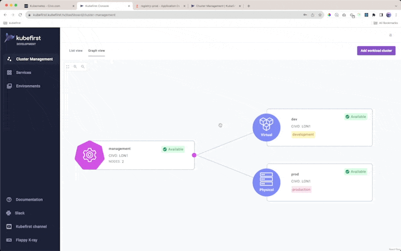 cluster creation in kubefirst user interface